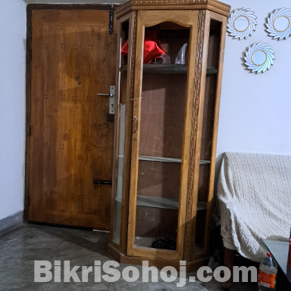 সেগুন কাঠের কর্নার শোকেস